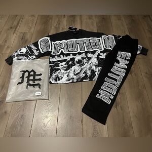 MIXED EMOTION Black and White Graphic Sweatshirt and Pants Set